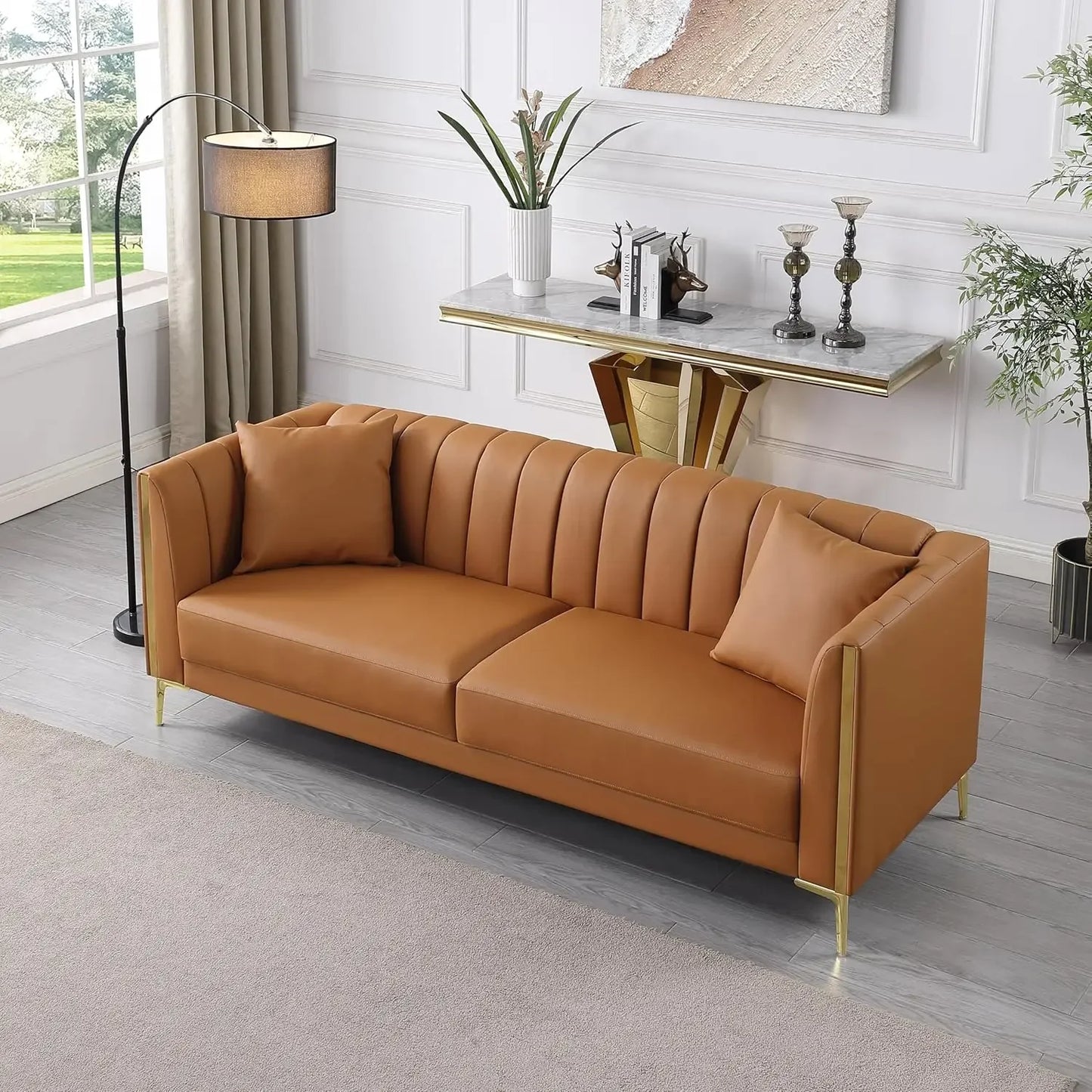 6.5' Modern Faux Leather Sofa - Brown angle