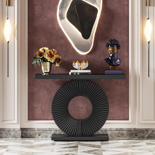 Modern Geometric Console Table – 40” Black Wood Entryway & Sofa Table - black