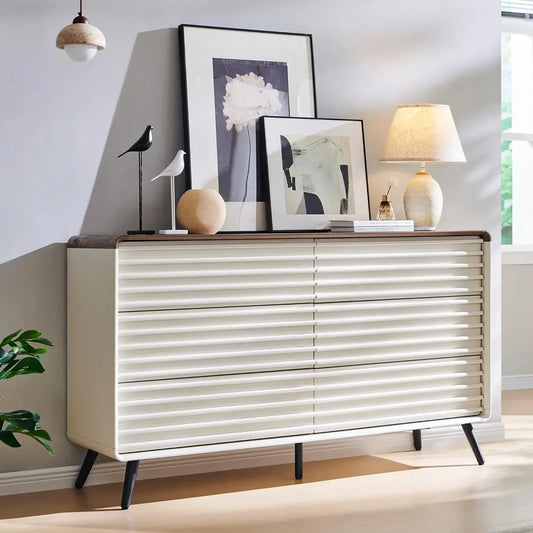 Mid-Century Modern 6-Drawer Dresser - white
