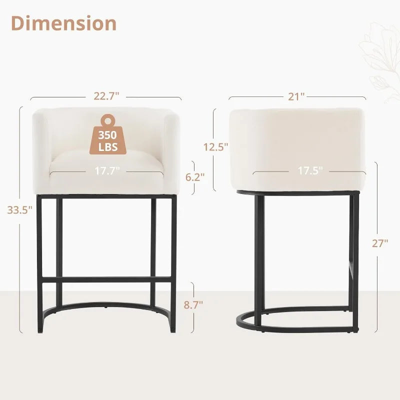 27” Modern Counter Height Bar Stools - dimensions