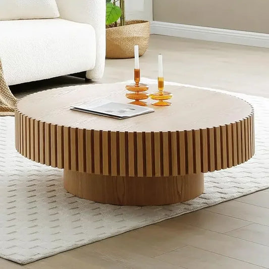 31.5” Modern Round Coffee Table - oak side view
