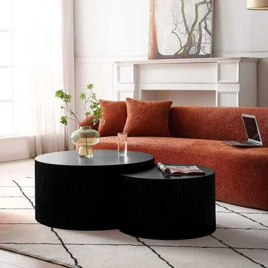 Modern Round Nesting Coffee Table Set - black