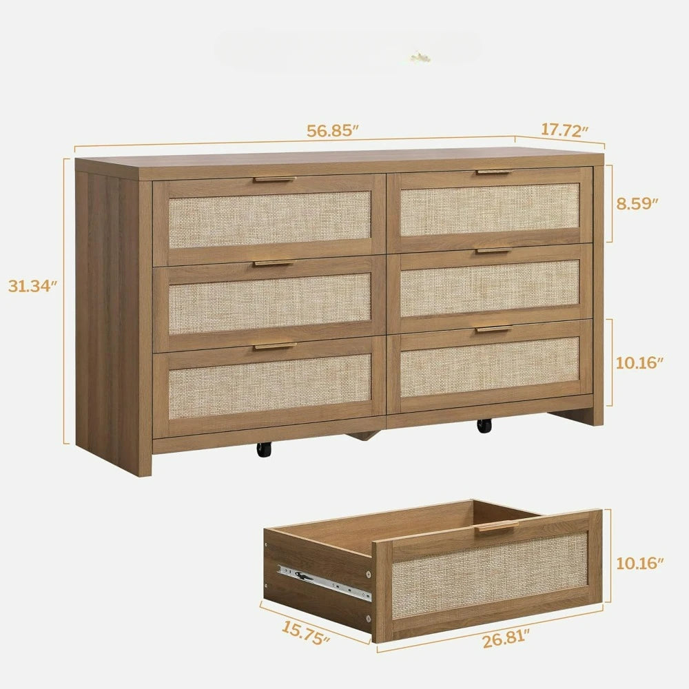 Boho Rattan 6-Drawer Dresser - Dimensions