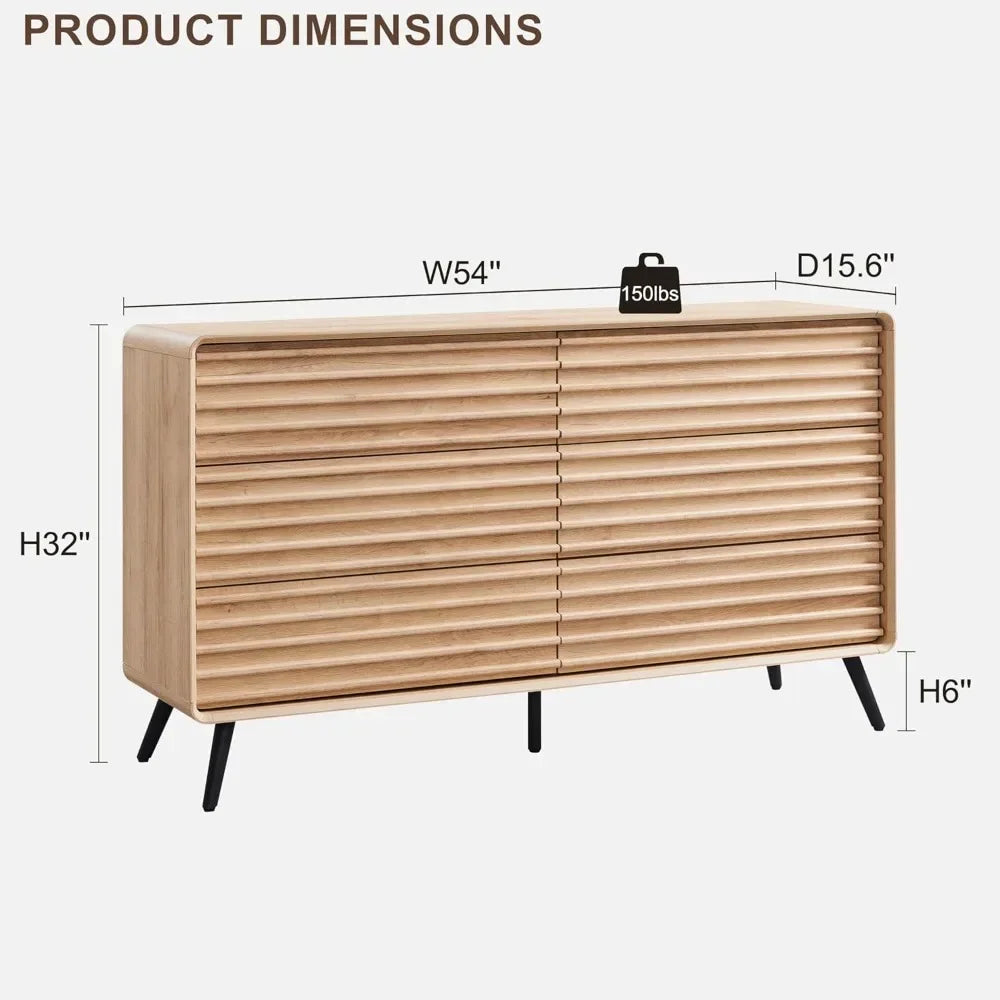 Mid-Century Modern 6-Drawer Dresser - dimensions