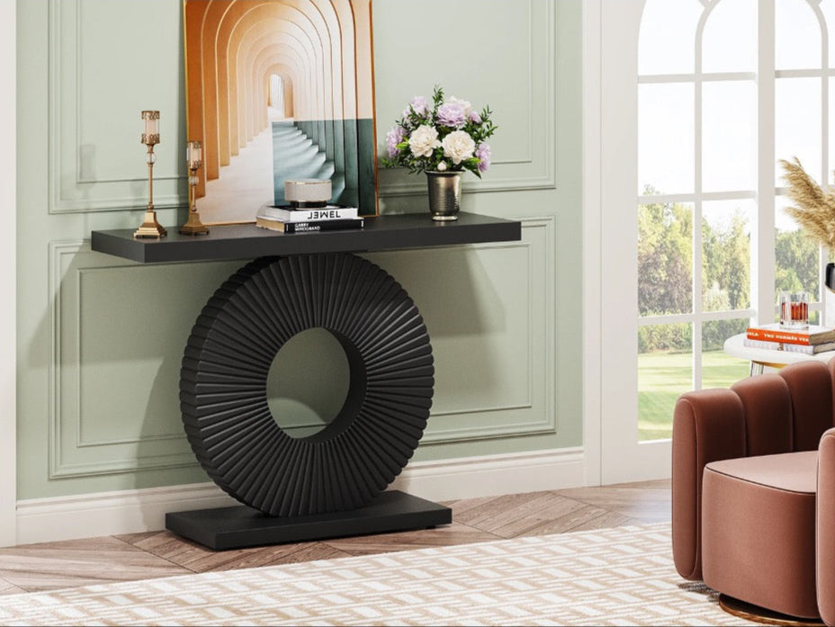 Modern Geometric Console Table – 40” Black Wood Entryway & Sofa Table - black option