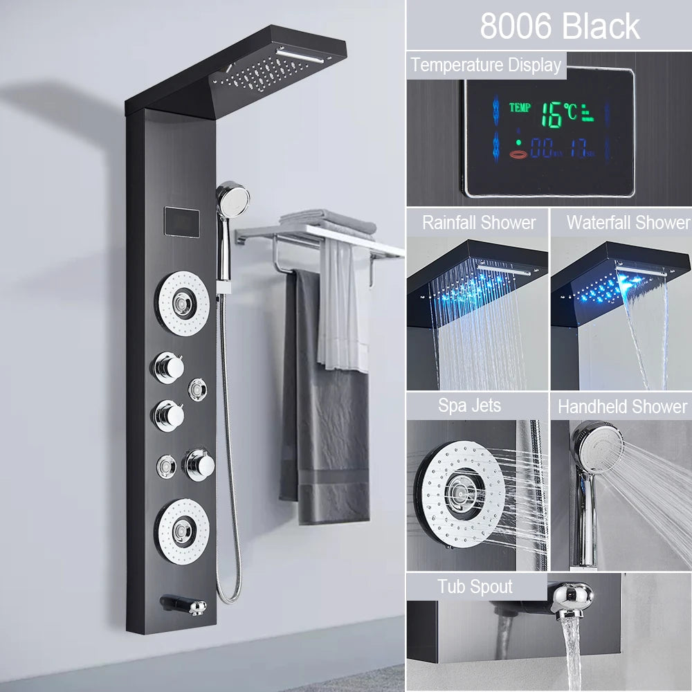 LED Jet Rainfall Shower Tower Spa System - KozyTrends