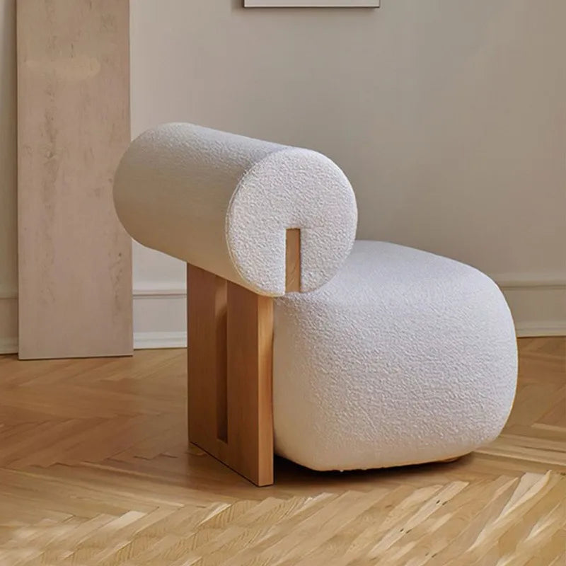 Modern Nordic Velvet Lounge Chair - white side view