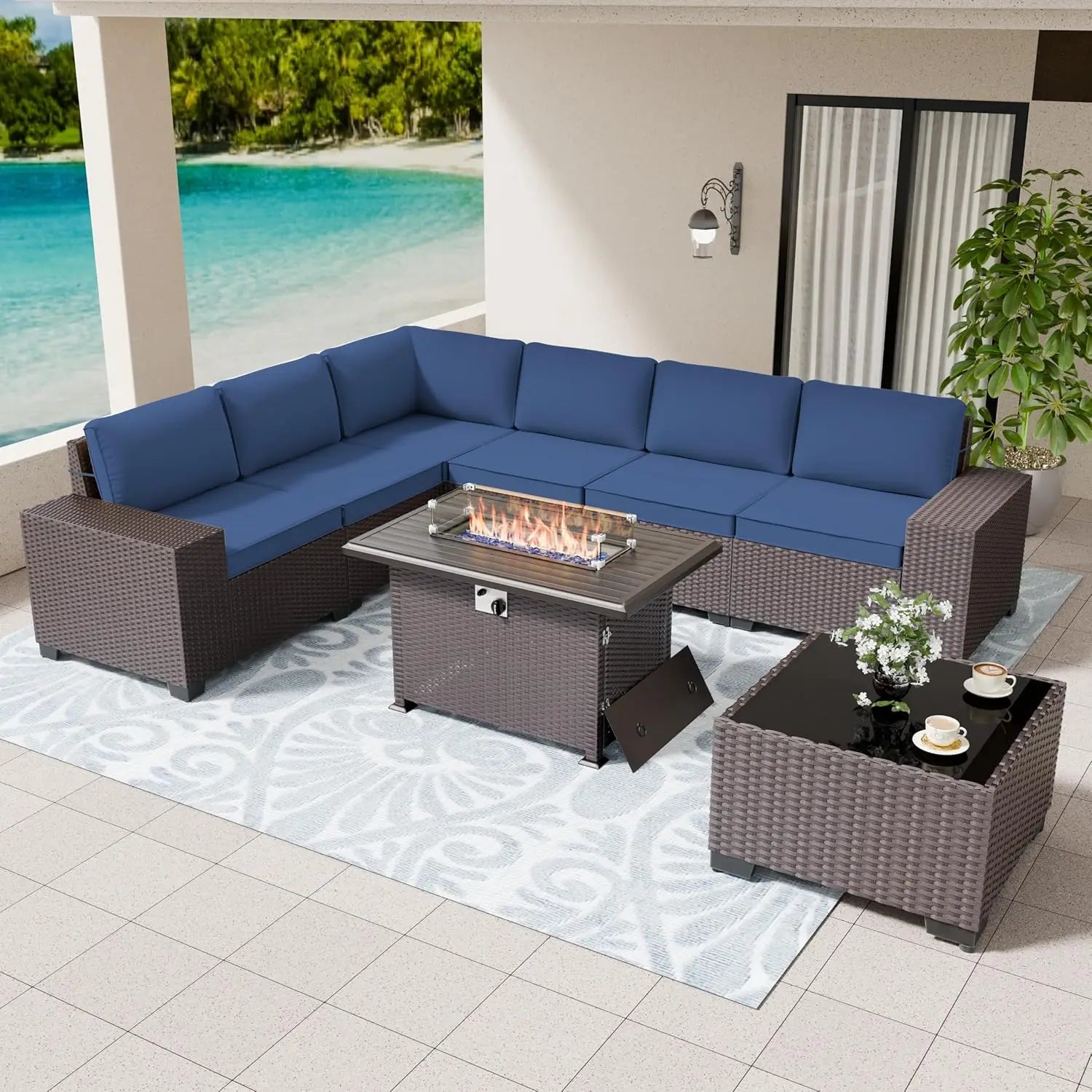 8pcs Wicker Sectional Patio Furniture Set - KozyTrends