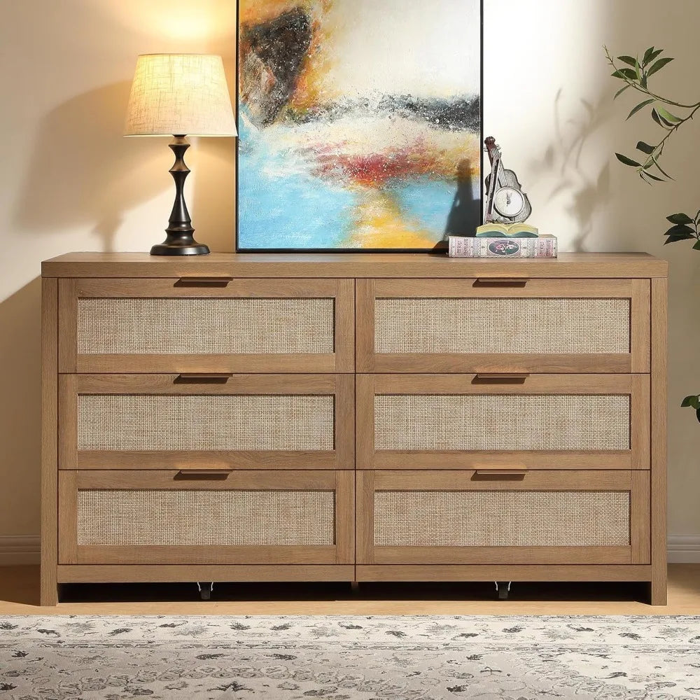 Boho Rattan 6-Drawer Dresser
