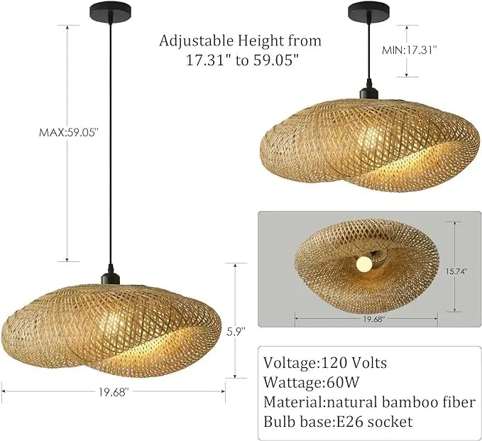 Handwoven Bamboo Pendant Light - dimension