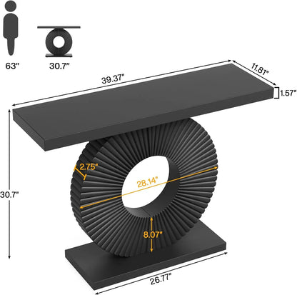 Modern Geometric Console Table – 40” Black Wood Entryway & Sofa Table - measurements