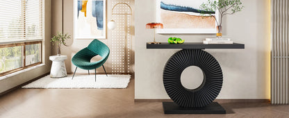 Modern Geometric Console Table – 40” Black Wood Entryway & Sofa Table - creative space