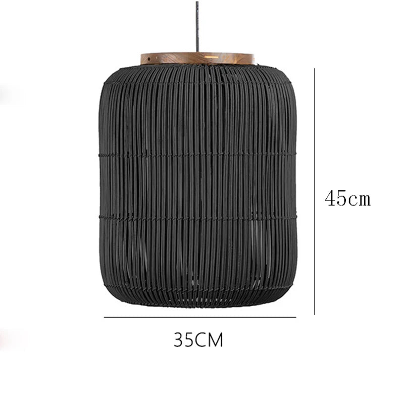 Handwoven Wabi-Sabi Rattan Pendant Light - black addle dimensions