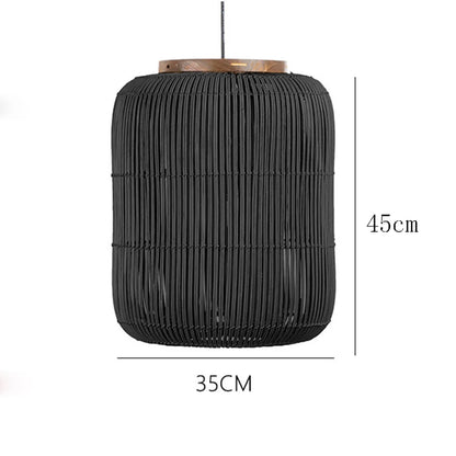 Handwoven Wabi-Sabi Rattan Pendant Light - black addle dimensions