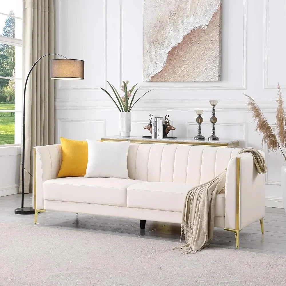 6.5' Modern Faux Leather Sofa - Cream White
