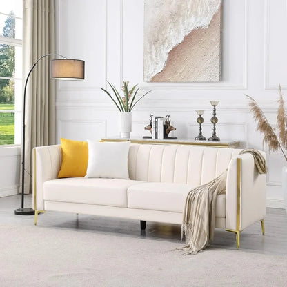 6.5' Modern Faux Leather Sofa - Cream White