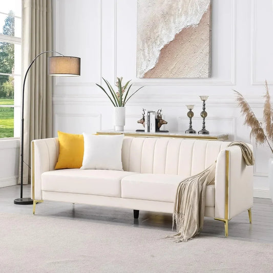 6.5' Modern Faux Leather Sofa - Cream White