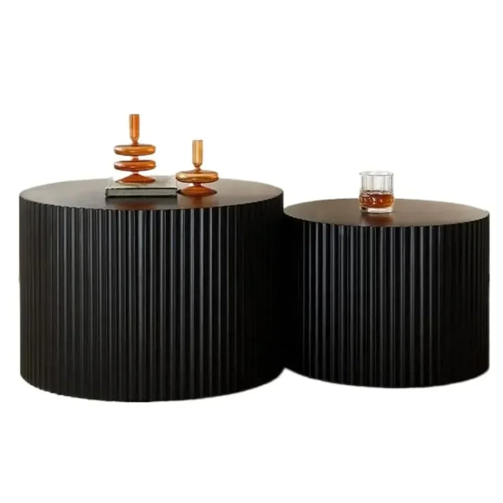 Modern Black Fluted Nesting Coffee Table Set - close up
