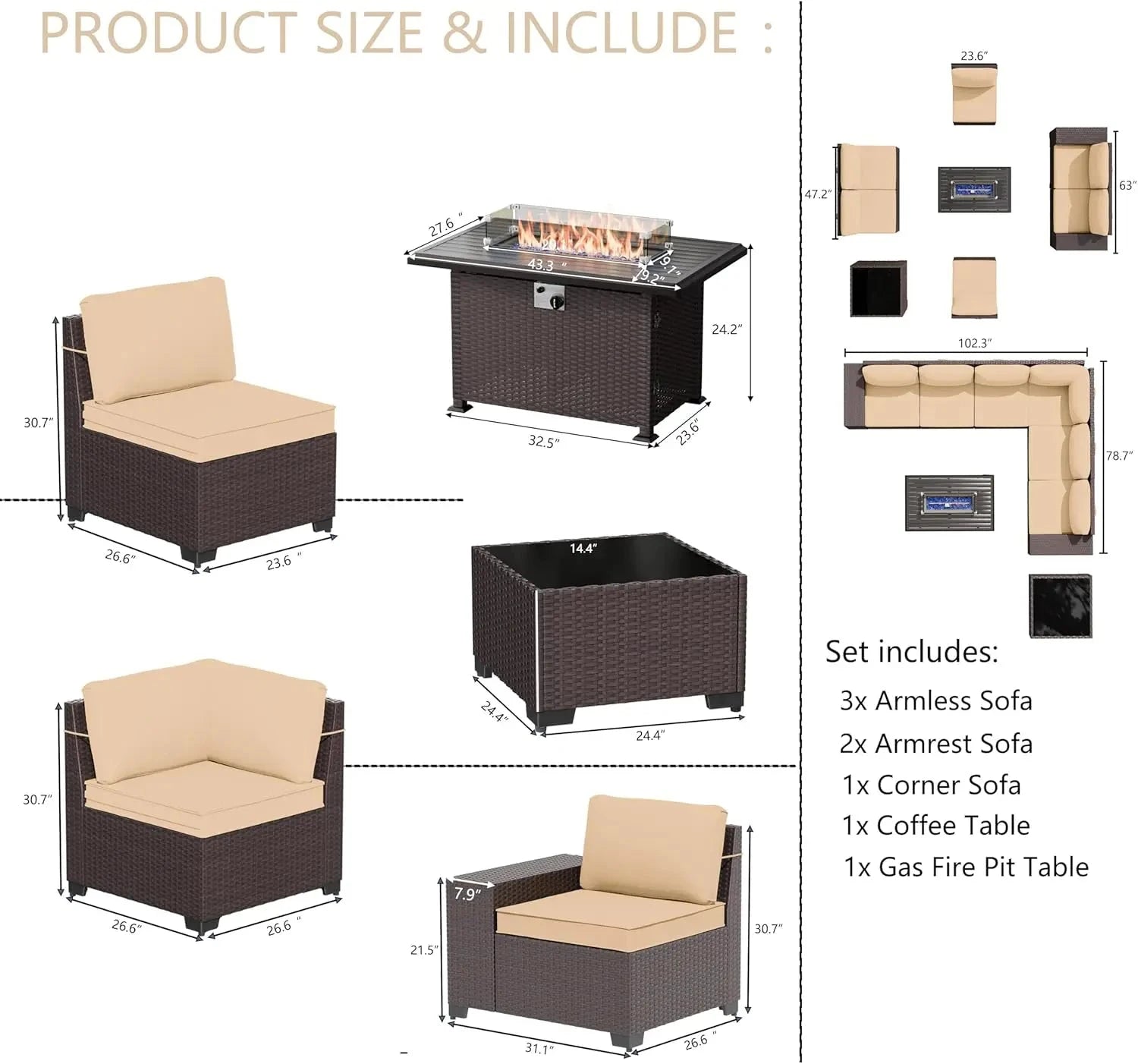 8pcs Wicker Sectional Patio Furniture Set - KozyTrends