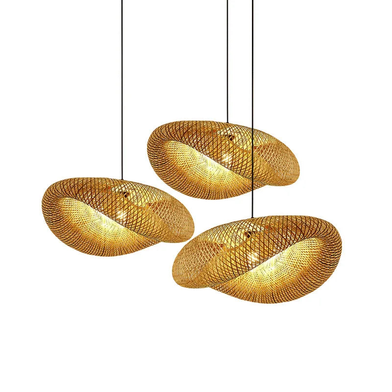 Handwoven Bamboo Pendant Light - 3 lamps