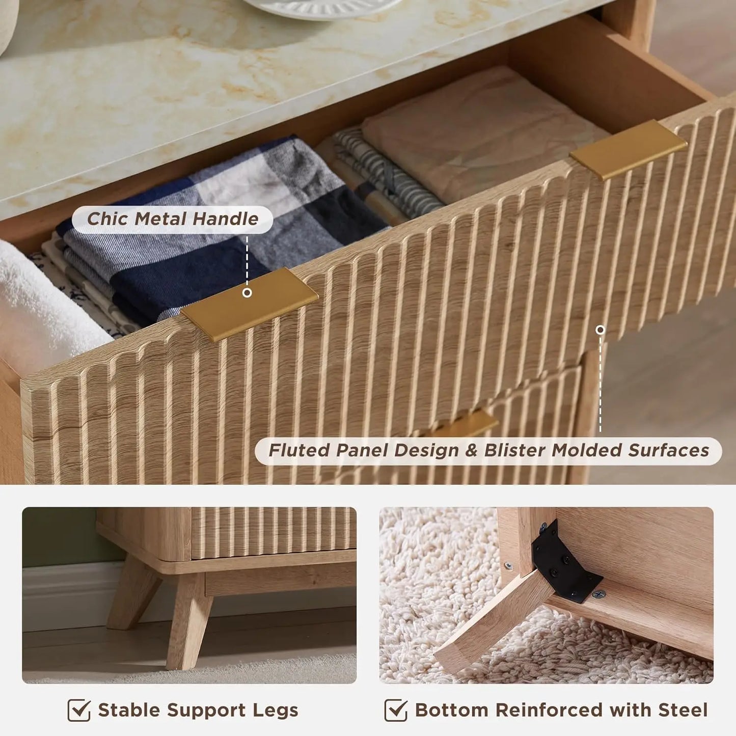 Modern Fluted 6-Drawer Dresser- info