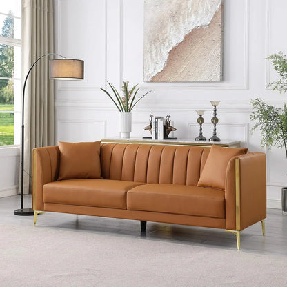 6.5' Modern Faux Leather Sofa - brown side view