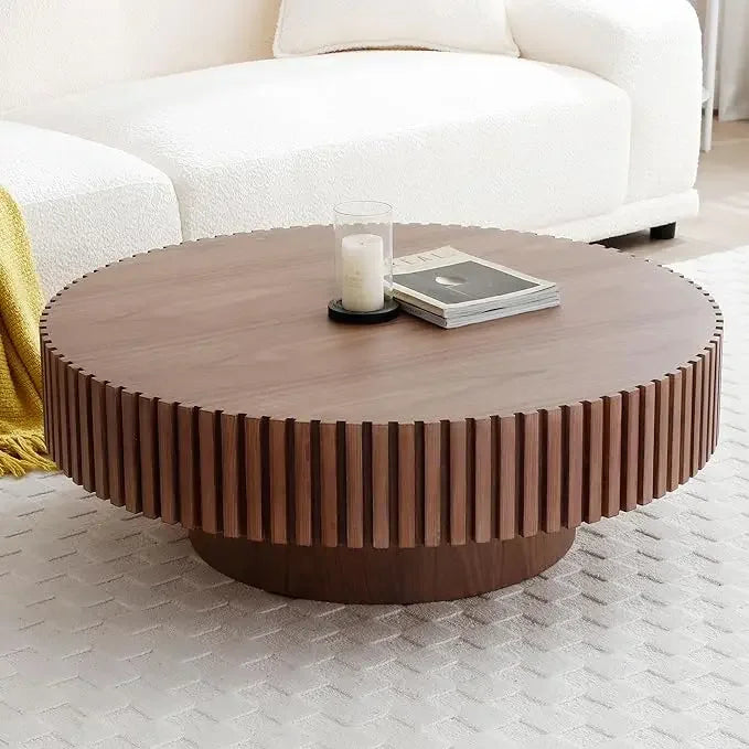31.5” Modern Round Coffee Table - brown close up