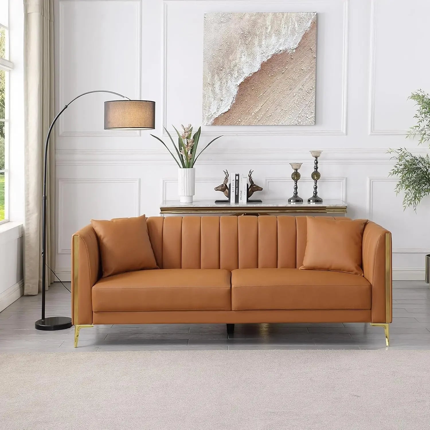 6.5' Modern Faux Leather Sofa - brown front view