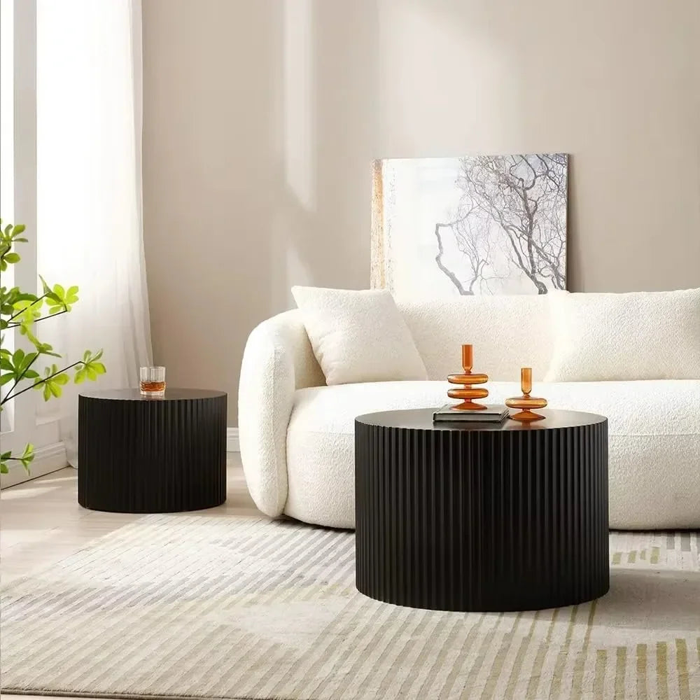Modern Black Fluted Nesting Coffee Table Set - Split View