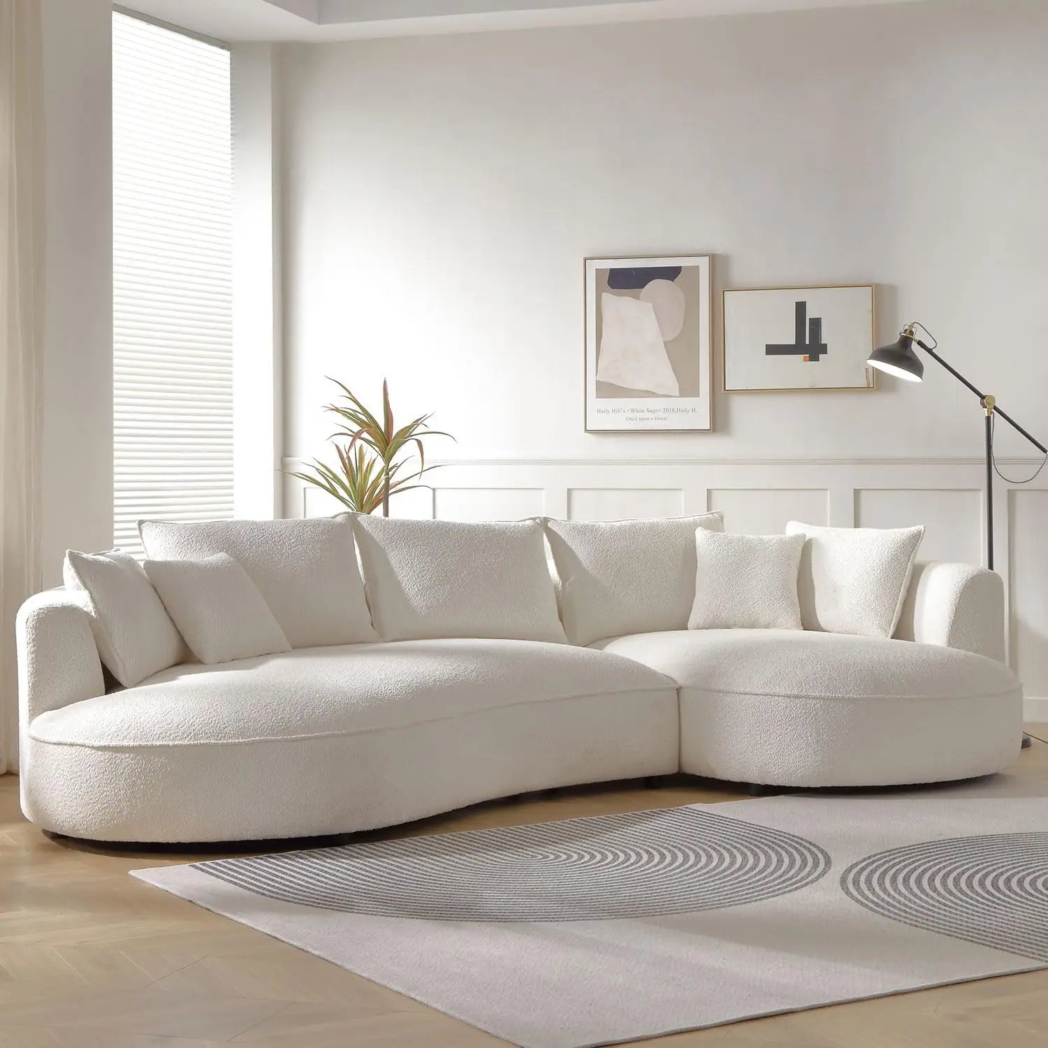 Modern Curved Boucle Sectional Sofa - Cream color