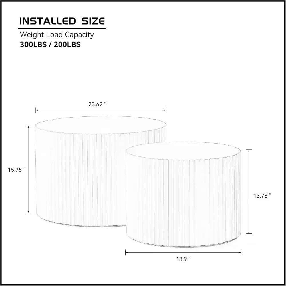 Modern Black Fluted Nesting Coffee Table Set - dimensions