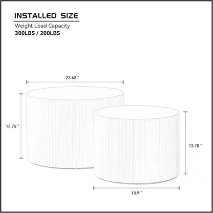 Modern Black Fluted Nesting Coffee Table Set - dimensions