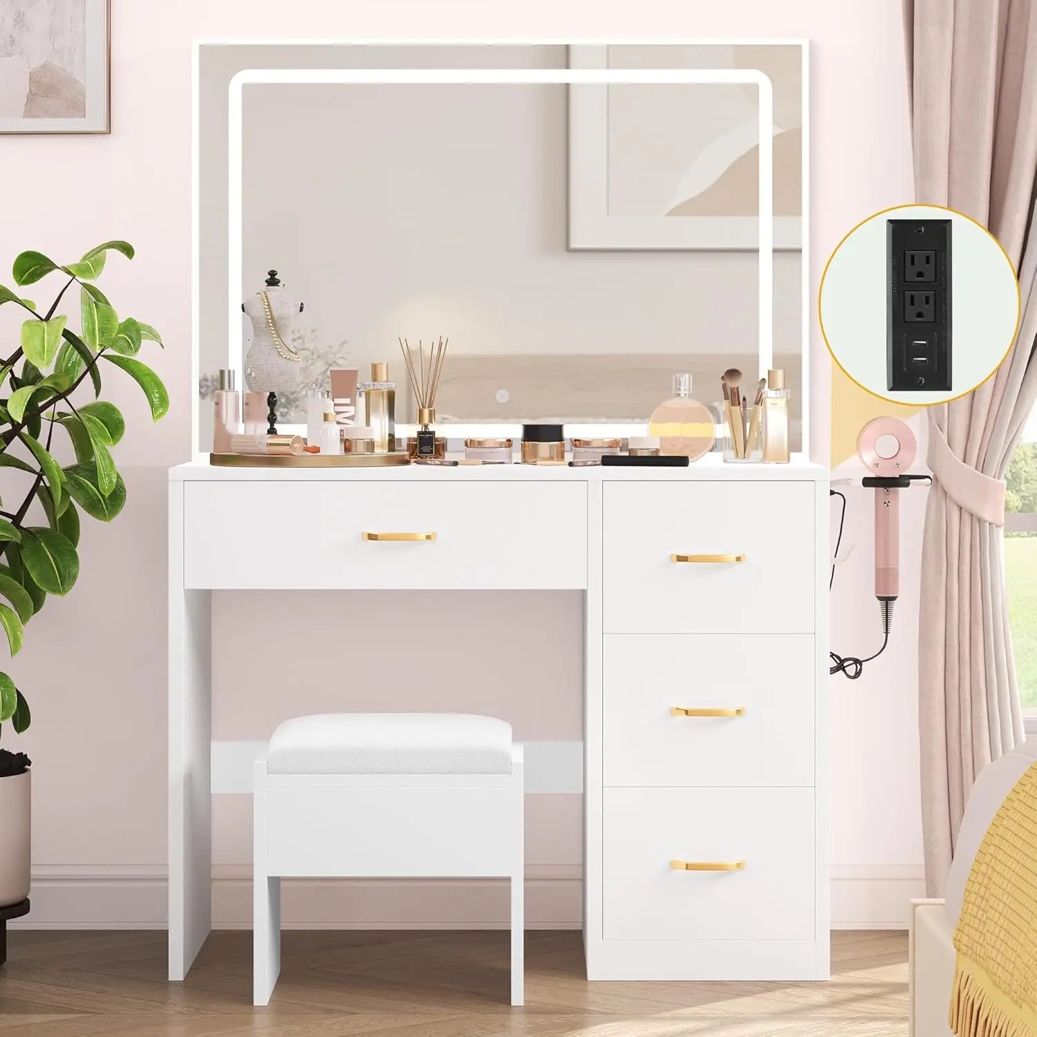 Makeup Vanity Desk with LED Mirror - KozyTrends