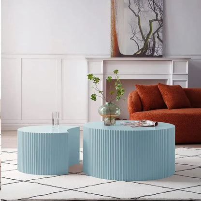 Modern Round Nesting Coffee Table Set – Fluted Wood Tables (Set of 2)
