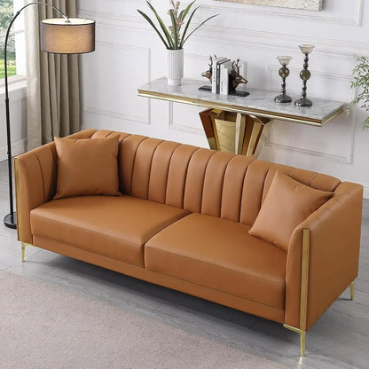 6.5' Modern Faux Leather Sofa - Brown