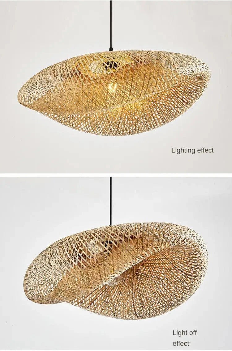 Handwoven Bamboo Pendant Light - off/on