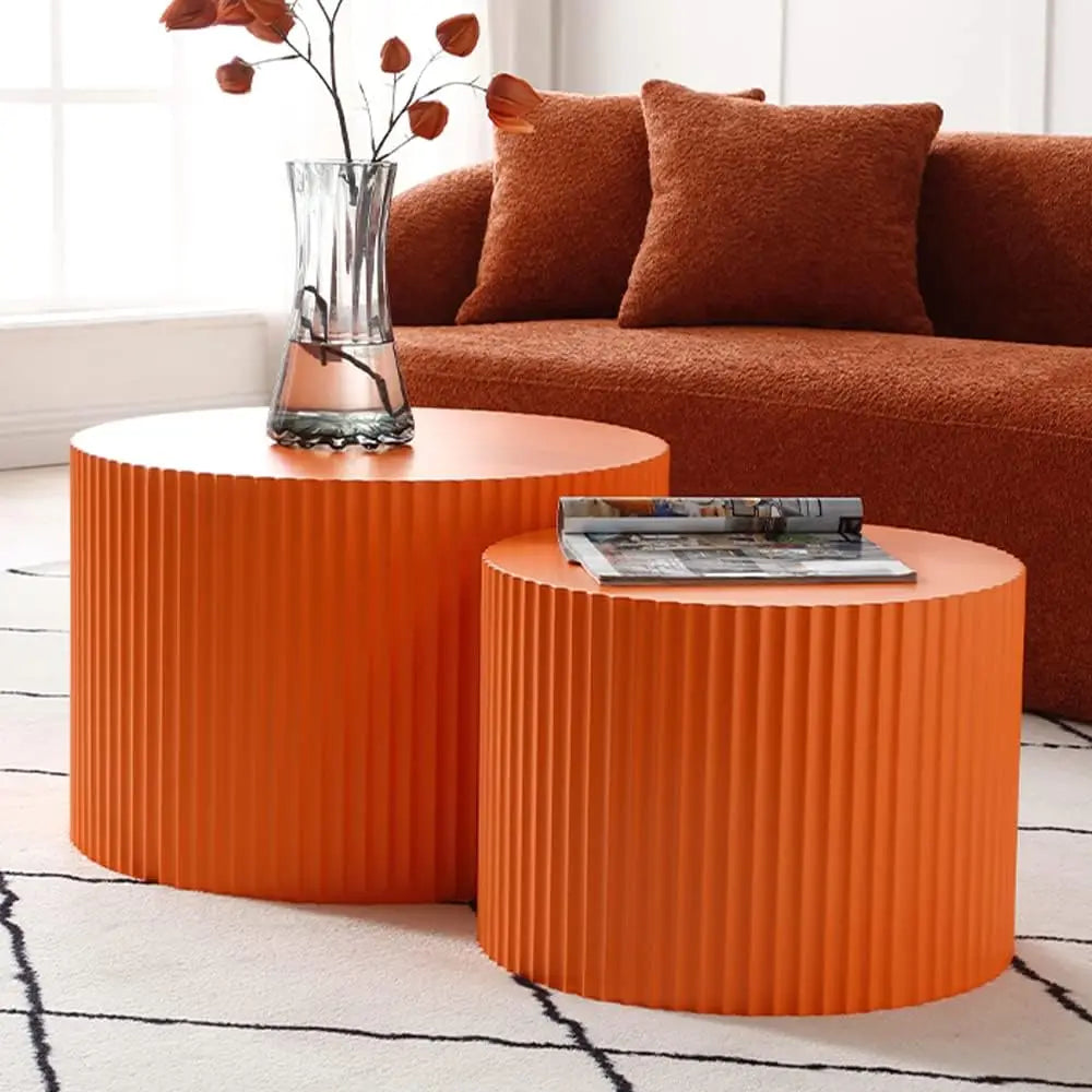 Modern Black Fluted Nesting Coffee Table Set - Orange