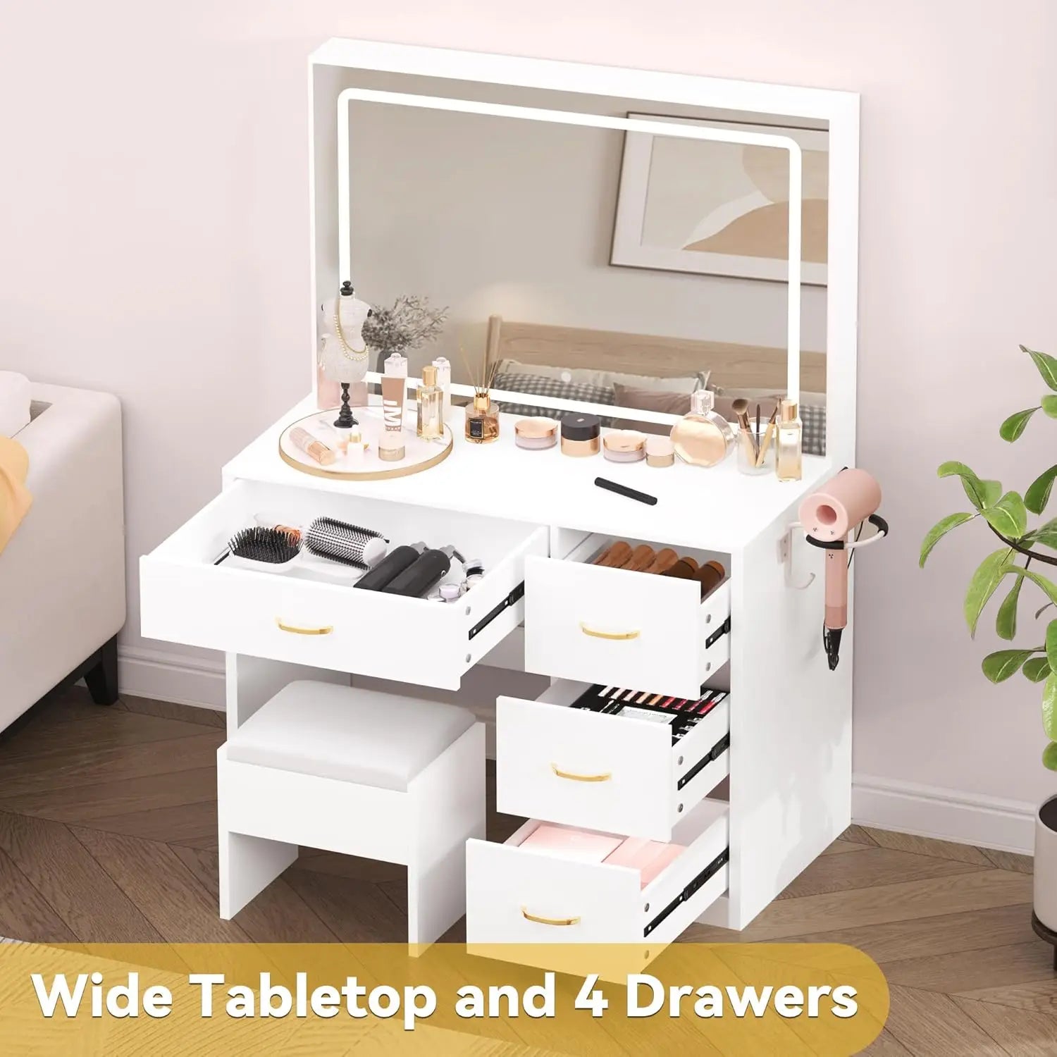 Makeup Vanity Desk with LED Mirror - KozyTrends