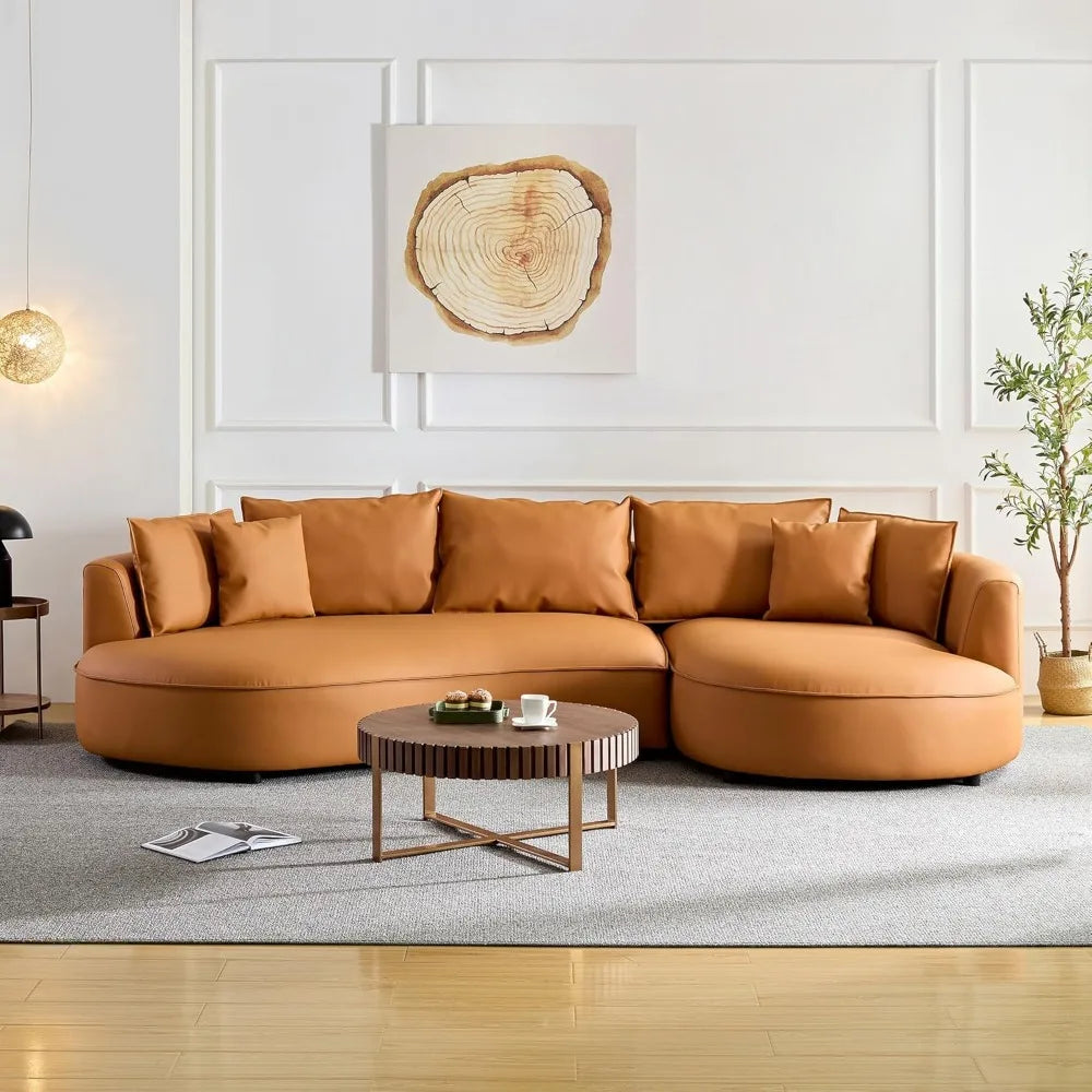 Modern Curved Boucle Sectional Sofa -  orange