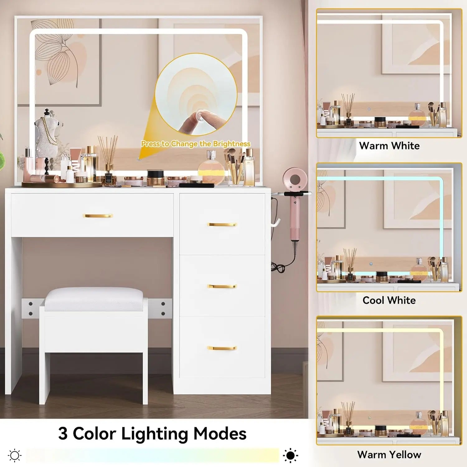 Makeup Vanity Desk with LED Mirror - KozyTrends