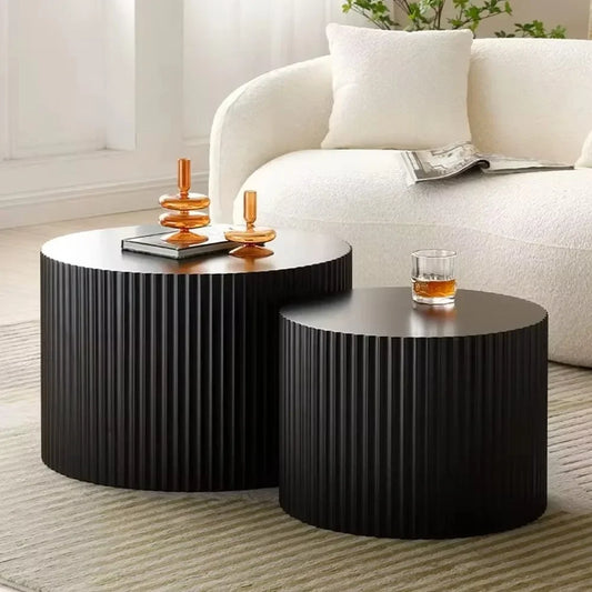 Modern Black Fluted Nesting Coffee Table Set