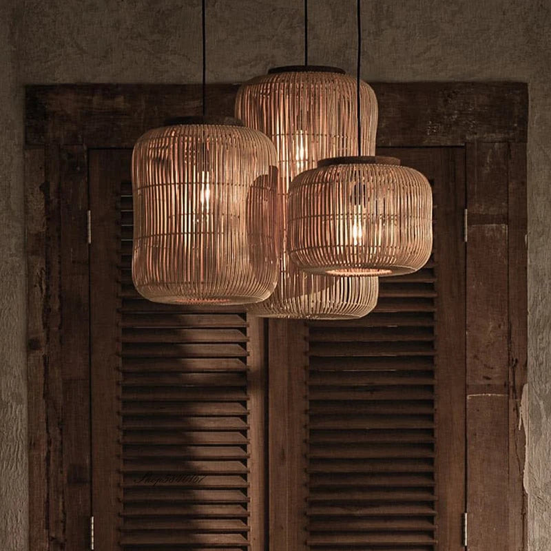 Handwoven Wabi-Sabi Rattan Pendant Light