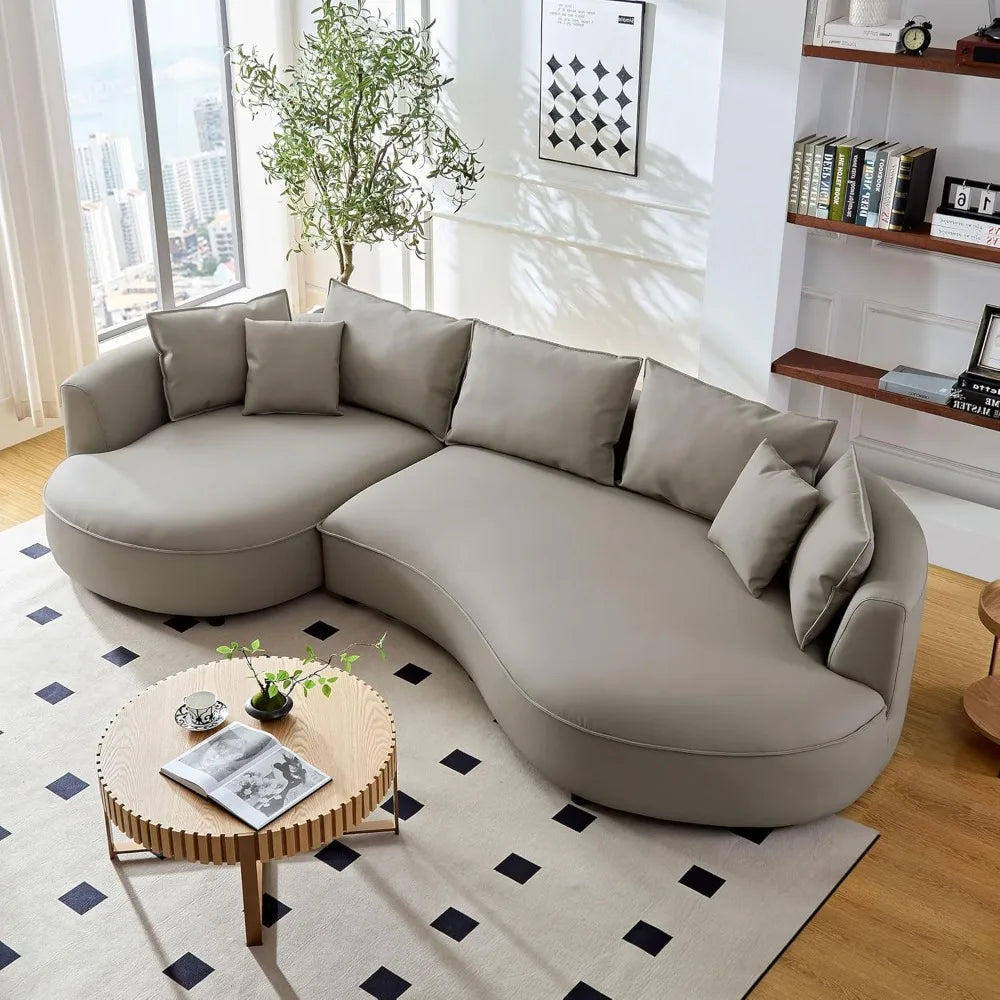 Modern Curved Boucle Sectional Sofa - grey different angle view