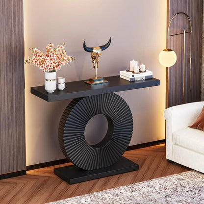 Modern Geometric Console Table – 40” Black Wood Entryway & Sofa Tablev- living room