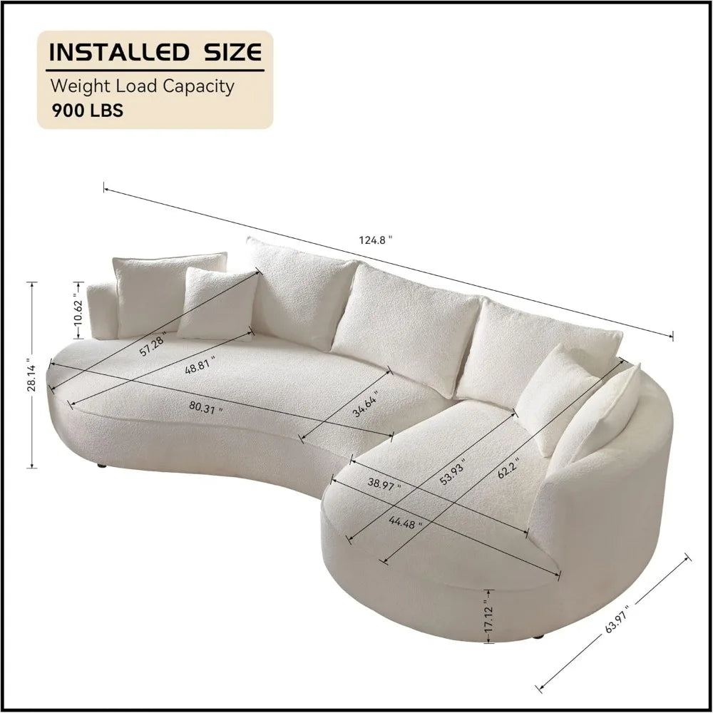 Modern Curved Boucle Sectional Sofa- dimensions