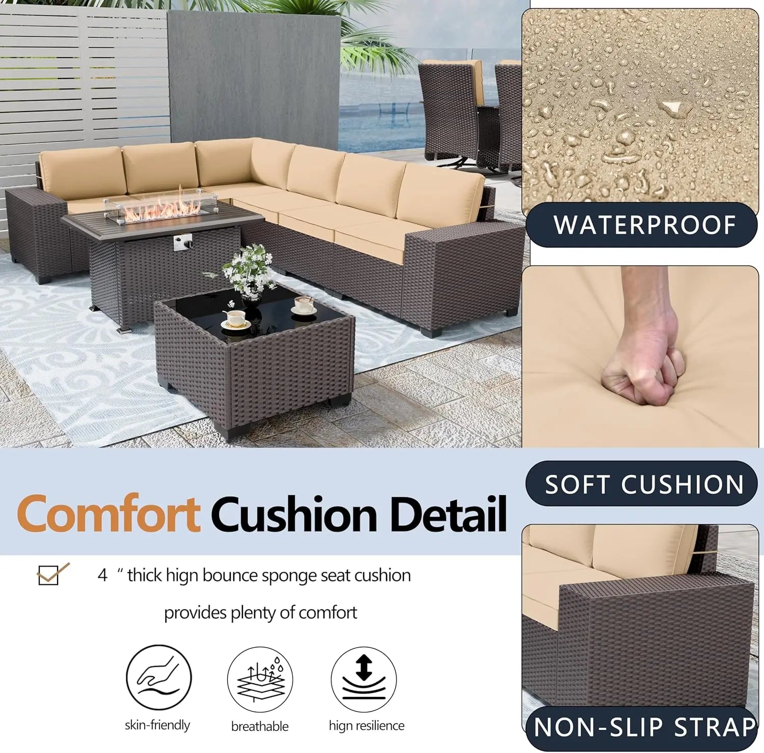 8pcs Wicker Sectional Patio Furniture Set - KozyTrends