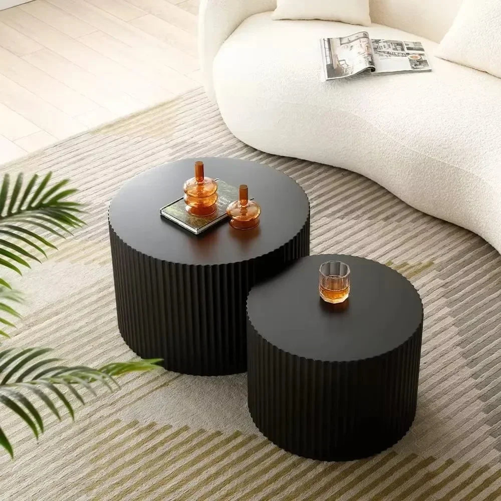 Modern Black Fluted Nesting Coffee Table Set - top view