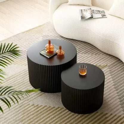 Modern Black Fluted Nesting Coffee Table Set - top view