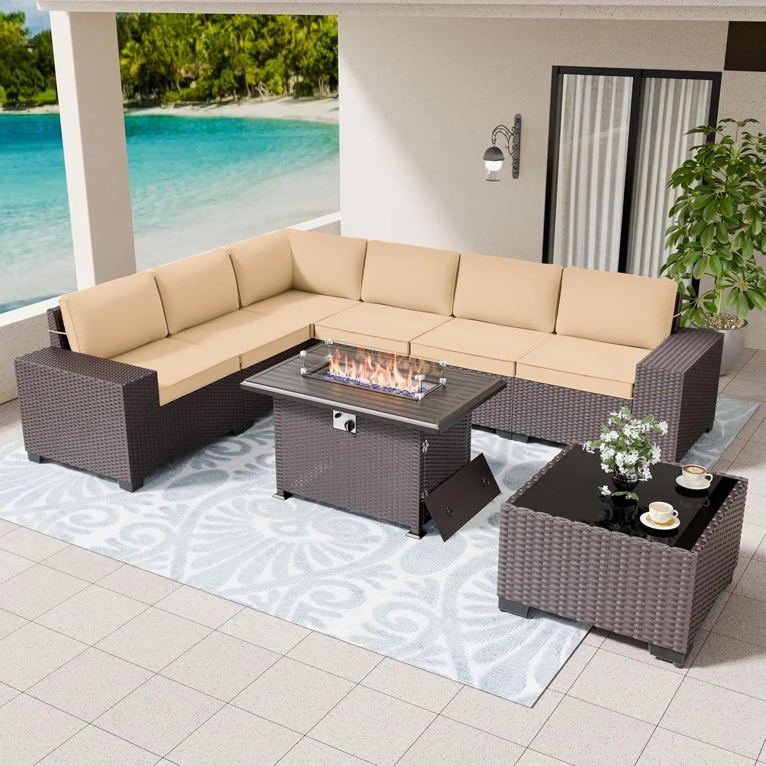 8pcs Wicker Sectional Patio Furniture Set - KozyTrends