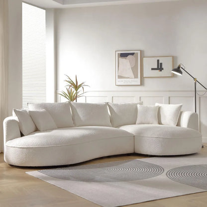 Modern Curved Boucle Sectional Sofa - Cream